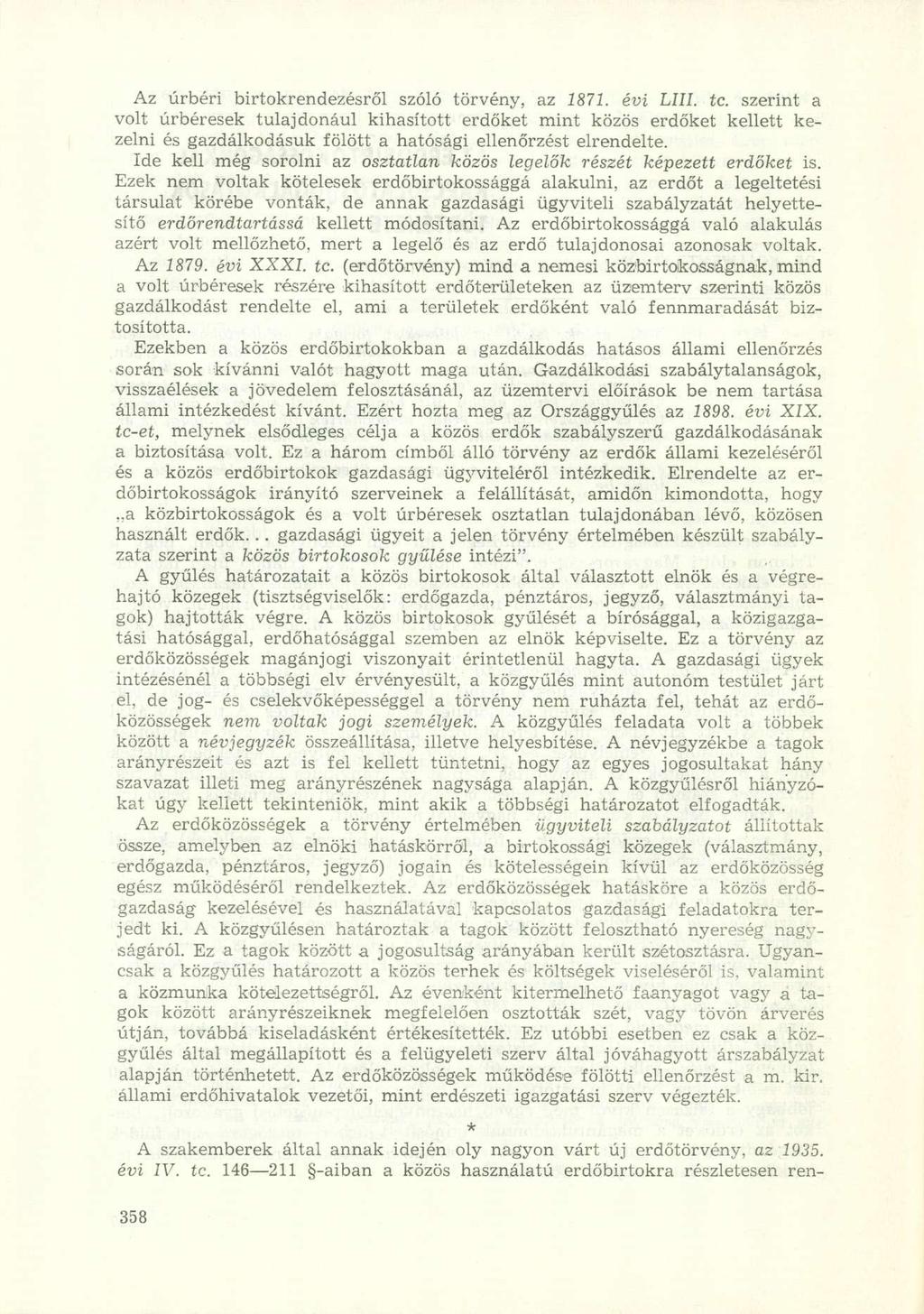 Az úrbéri birtokrendezésről szóló törvény, az 2871. évi LIII. tc.