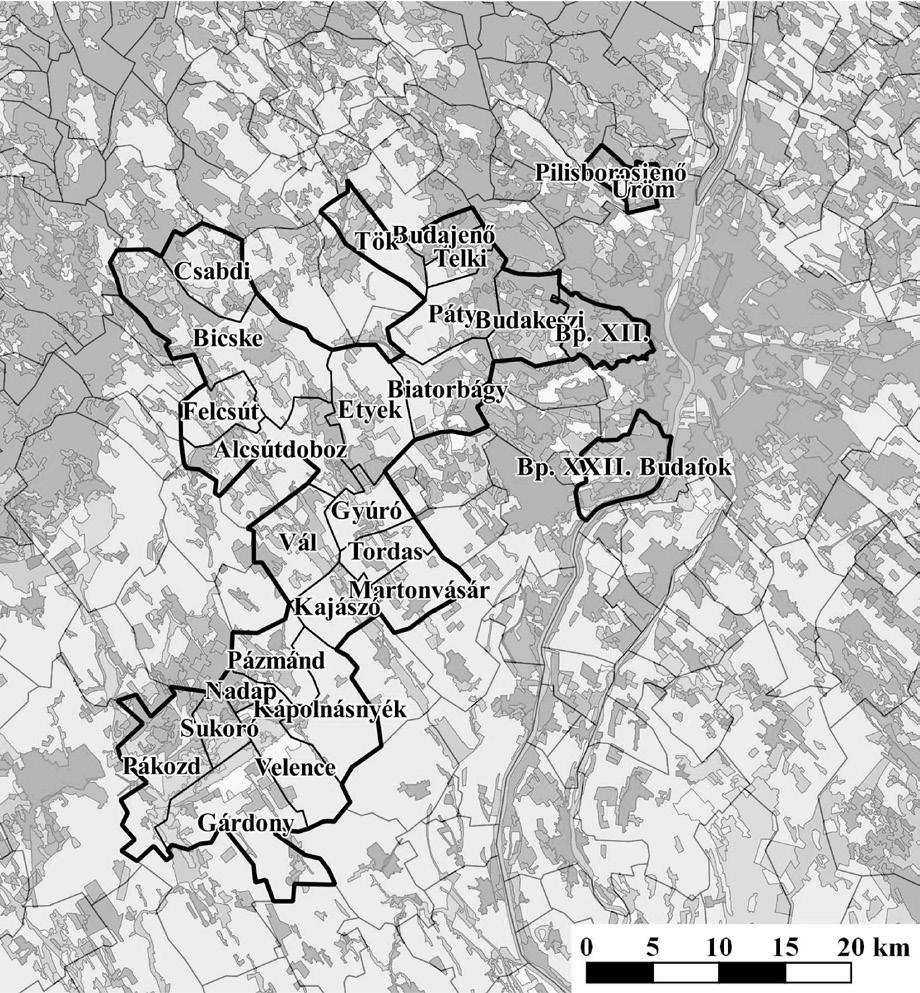 1. ábra Az Etyek-Budai borvidék települései a 2017. évi termékleírás alapján rok meglehetősen illat- és zamatgazdagok.