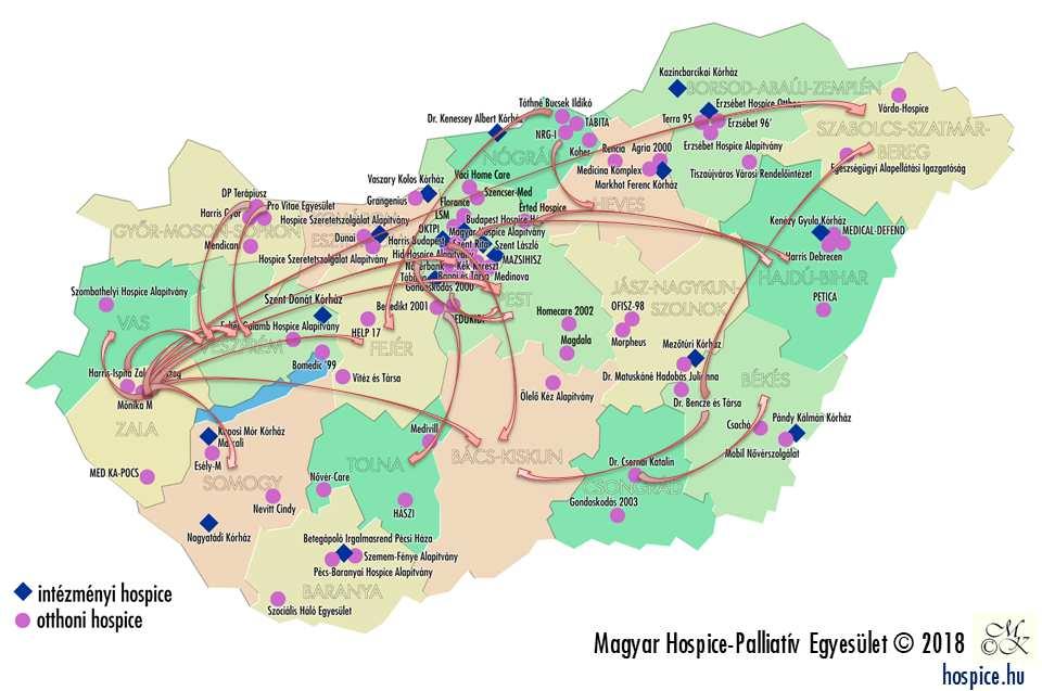 hogy ezek az osztályok mennyire felelnek majd meg a Minimumfeltételekben 3 előírt feltételeknek. 1. táblázat: Az intézményi hospice-ok listája az alakulás évével és az ágyszámmal 1.