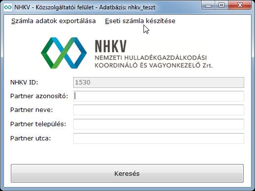 4 KEZDŐKÉPERNYŐ Miután beléptünk a programba, a keresőfelület lesz előttünk, ahol különböző adatokra lehet keresni, amikkel a partnert be tudjuk azonosítani.