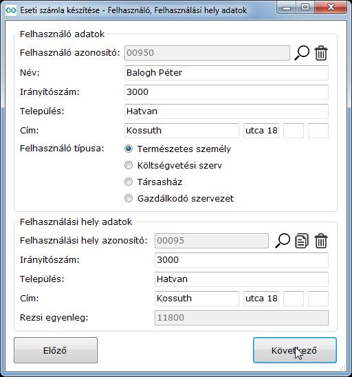 9 ESETI SZÁMLA KÉSZÍTÉS FELHASZNÁLÓI ADATOK 2. A második lépés a felhasználó adatainak kitöltése.