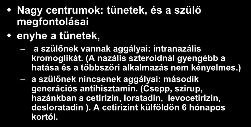 (A nazális szteroidnál gyengébb a hatása és a többszöri alkalmazás nem kényelmes.