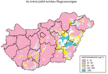 (17 g/testsúlykg/nap, 70 kg-os ember, napi 2 liter víz fogyasztása esetén kb. 0,6 mg/l) jelentősen meghaladó mennyiségben tartalmaz jódot.