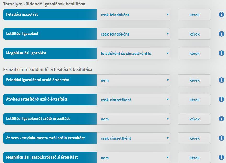 Csak az email címre küldendő értesítések állíthatóak be, és azok is csak akkor, ha új profilt hozunk létre (a