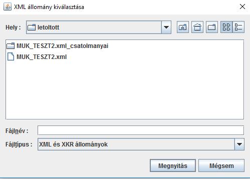 Lépjünk be az ÁNYK-ba, és az Adatok/XML állomány megnyitása megtekintésre menüpontot válasszuk ki (kiválaszt előtt ne legyen nyitva egy nyomtatvány sem).
