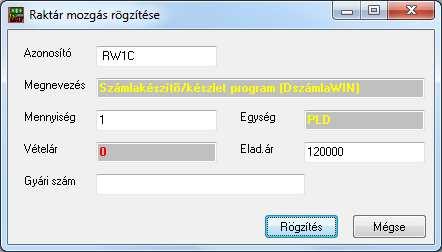 A rögzítés gombbal tárolhatja a felvitt adatokat. Az egyes (nem gépi) számlákhoz raktári terhelést is rögzíthet. Nyomja meg a Raktár tételek gombot.