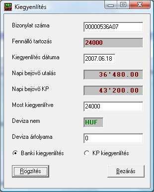 7.1.2 KP-s és banki kiegyenlítés A nem készpénzes számlák kiegyenlítésekor Ön ezzel a két menüponttal rögzítheti be a megérkezett összegeket.