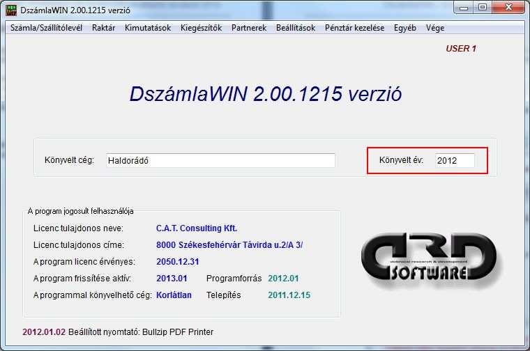 9.4 Könyvelt év kiválasztás Mivel a program több év egymás melletti kezelését teszi lehetővé, természetesen ki kell választanunk, melyikkel akarunk dolgozni.