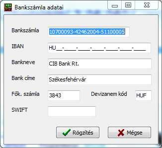 IBAN számot ilyenkor nem kell beállítani: Devizás számla esetében az IBAN-t adja meg, ilyenkor a Bankszámla sort nem kell kitölteni.