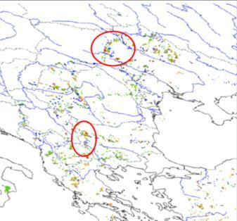 a gyors fejlődésű zivatarok nyomon követésére (Rapidly Developing Thunderstorm, RDT) és a konvetktív folyamatok kiindulási feltételeit jelző (Convection Initiation, CI) műholdas információk, nagyban