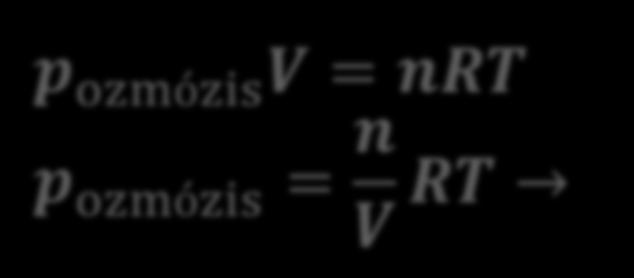 AZ OZMÓZIS-NYOMÁS VAN T HOFF-TÖRVÉNY p ozmózis V = nrt p ozmózis = n V RT p ozmózis = crt c piros 1. 2.