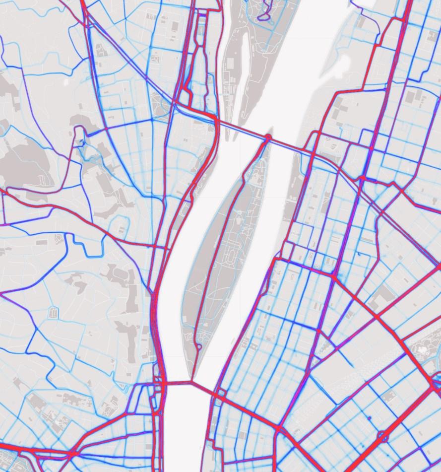 18. ábra: A projektterület és környezete kerékpáros hőtérképe, 2015 [labs-strava.com] 3.2.4 Kapcsolódó és tervezett projektek EuroVelo 6 kerékpáros infrastruktúra Az EuroVelo 6 európai szintű nemzetközi kerékpáros útvonal.