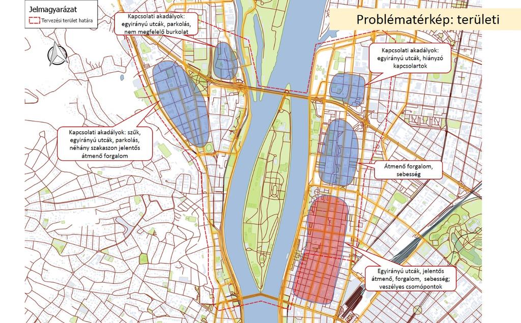 ábra: Problématérkép (területi problémák) A kerékpározhatóság szempontjából kiemelt