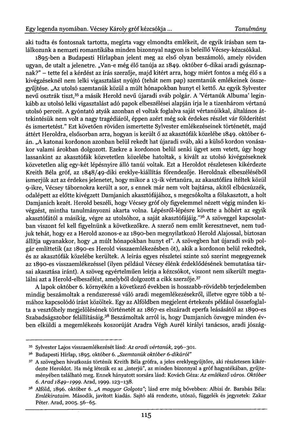 Egy legenda nyomában. Vécsey Károly gróf kézcsókja.