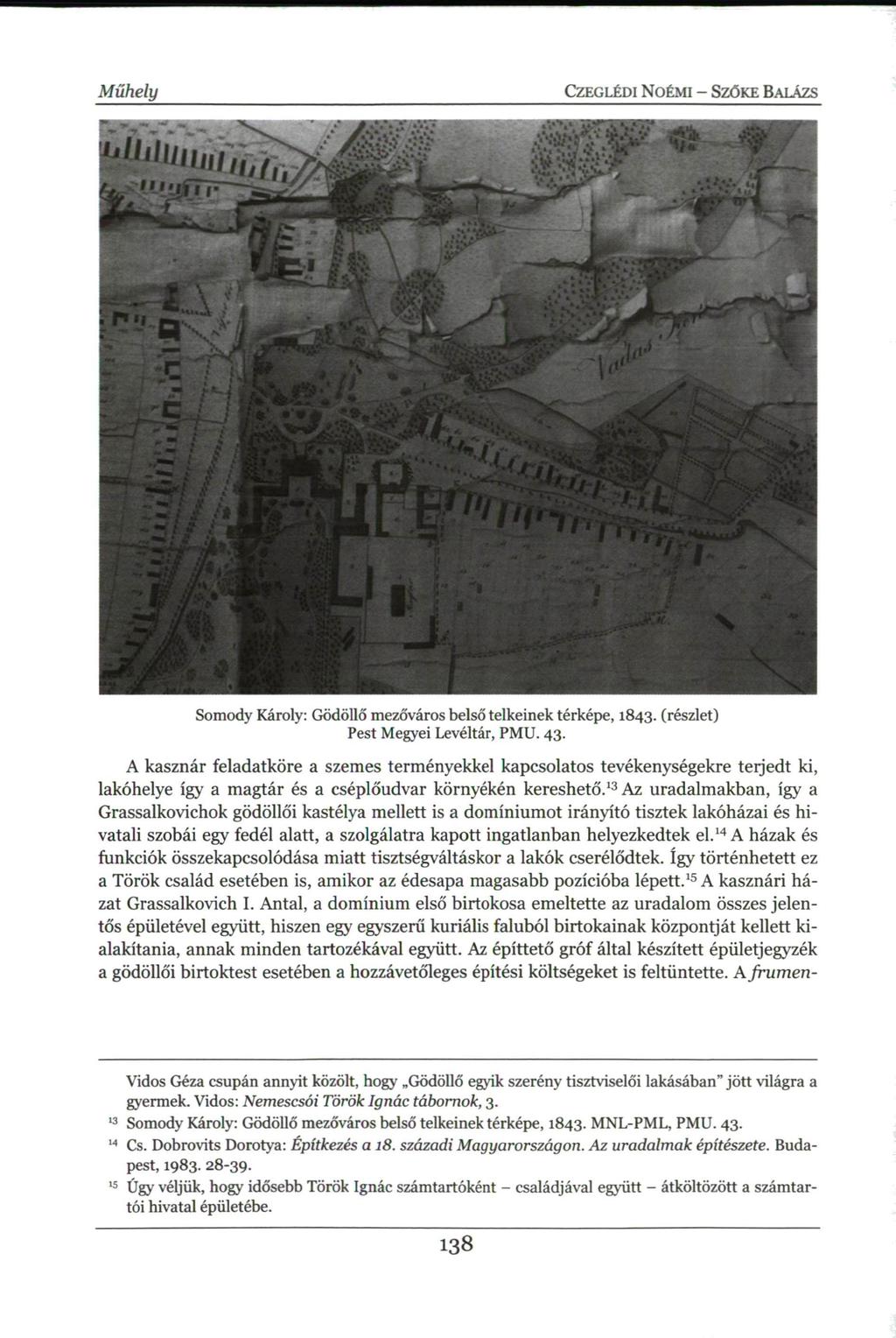 Műhely CZEGLÉDI NOÉMI - SZŐKE BALÁZS Somody Károly: Gödöllő mezőváros belső telkeinek térképe, 1843. (részlet) Pest Megyei Levéltár, PMU. 43.