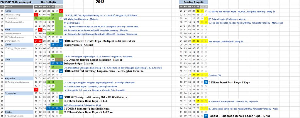 MELLÉKLET - VERSENYNAPTÁR 2018 FŐHESZ versenyek