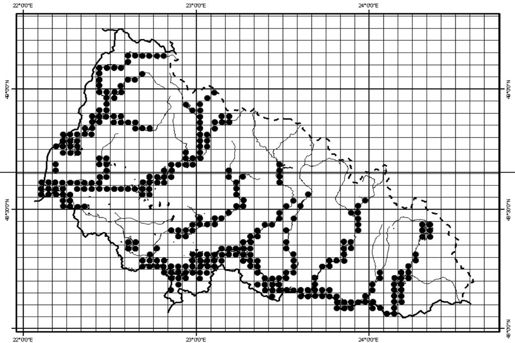 8. ábra. A kaukázusi medvetalp elterjedése Kárpátalján (ВИХОР és ПРОЦЬ 2012) A XXI.