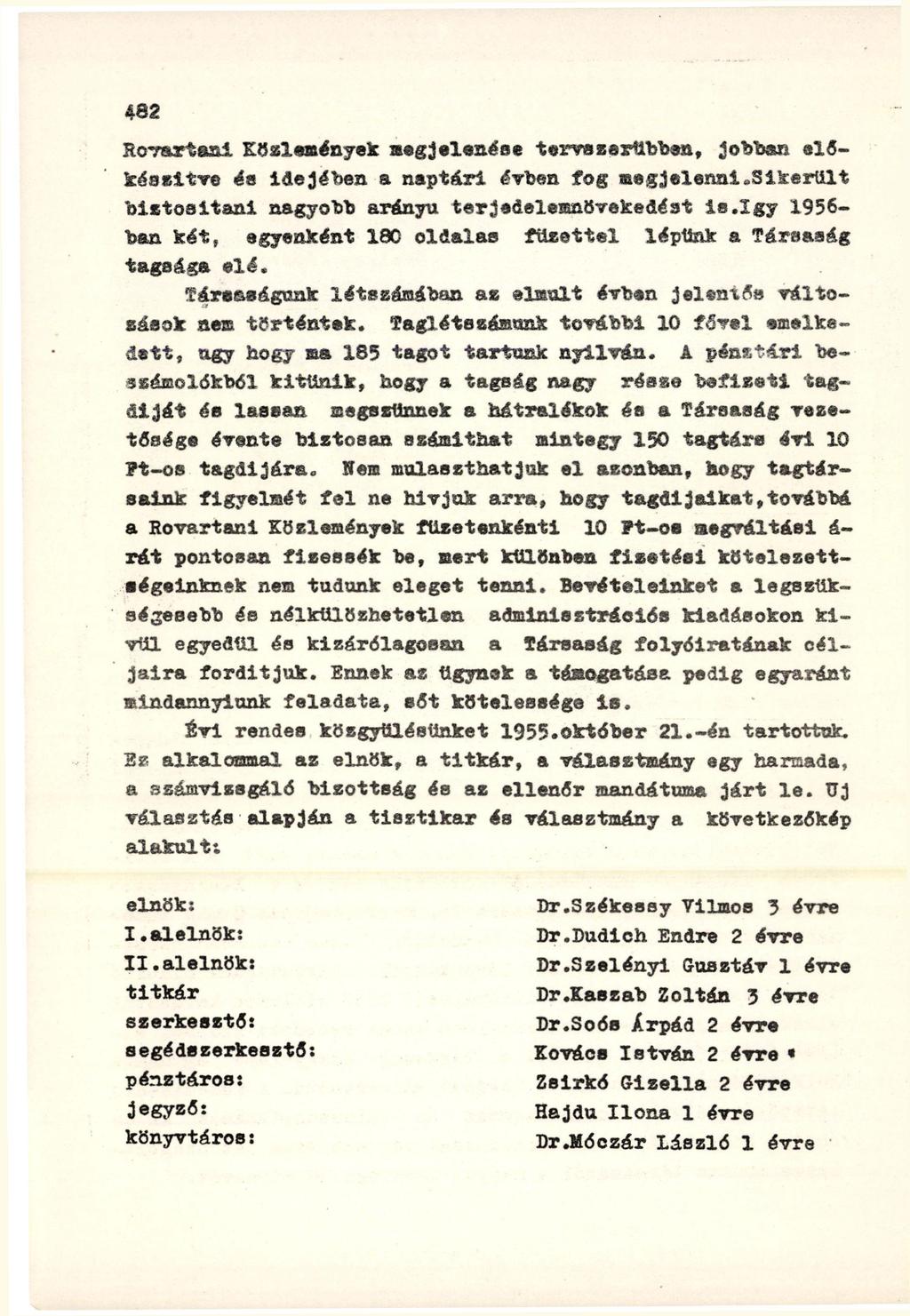 Rovartani Közlemények megjelenése tervszerűbben, jobban előkészítve és idejében a naptári évben fog megjelenni.sikerült biztosítani nagyobb arányú terjedelemnövekedést Is.