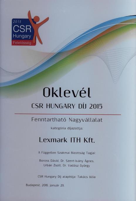 Minőség-innovatív nagyvállalat 2015 CSR Hungary