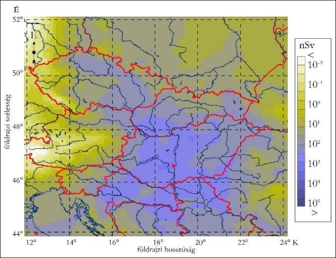 a,) timpurie b,) târzie földrajzi szélesség latitudine földrajzi hosszúság longitudine Figura 10: Doze efective de inhalare pentru copii în cazul zonelor care sa află la distanţă mai mare de 30 de km