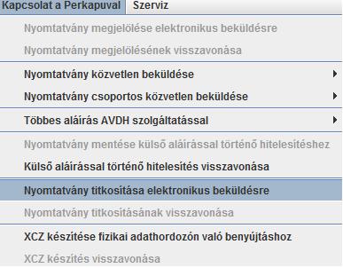 a Nyomtatvány titkosítása elektronikus beküldésre" menüponttal.