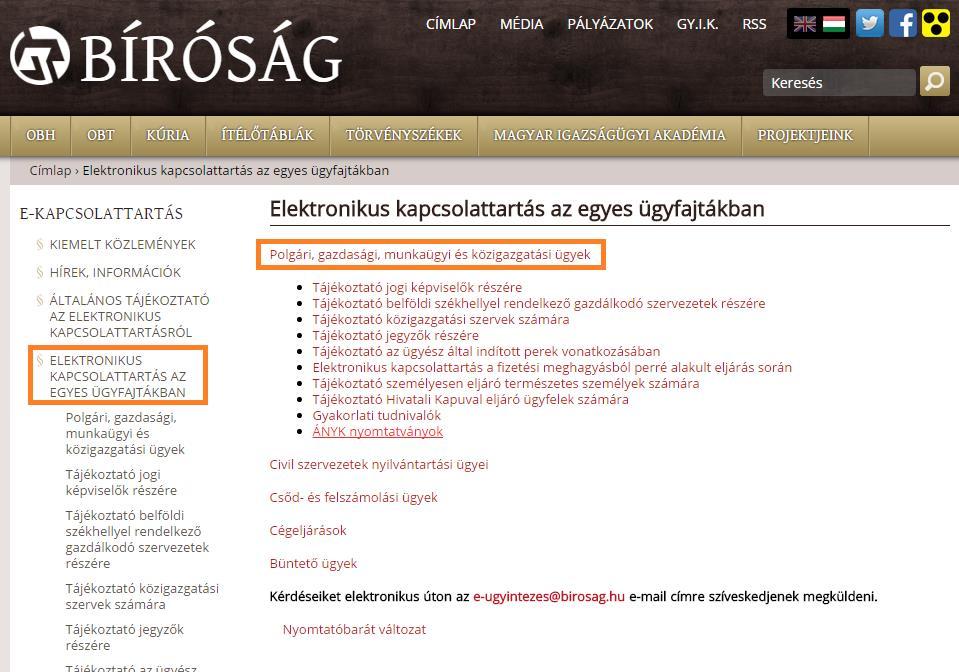 Civil szervezetek nyilvántartási ügyeihez, valamint csőd- és felszámolási