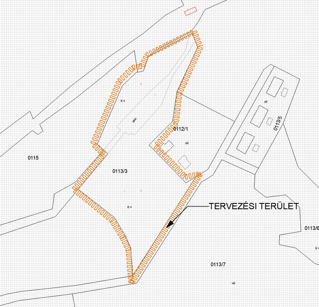 Beépítettség vizsgálat A tervezési területen található 0113/3 hrsz-ú telken jelenleg egy épület tároló épület áll.