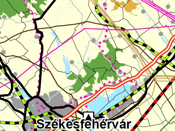 Az OTrT kivágatai Az ország szerkezeti tervének kivágata Lovasberényt - az Ercsi-Győr földgázszállító vezeték - a 400kV-os átviteli hálózat távvezetékelemei közül a Martonvásár-Litér vezeték -
