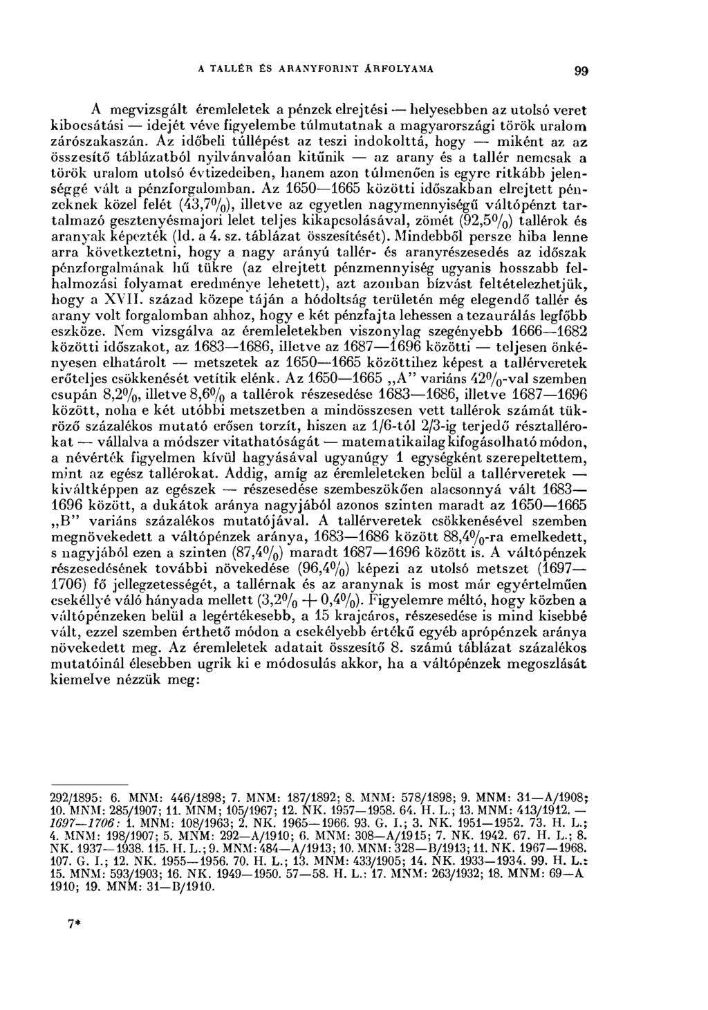 A TALLÉR ÉS ARANYFORINT ÁRFOLYAMA 99 A megvizsgált éremleletek a pénzek elrejtési helyesebben az utolsó veret kibocsátási idejét véve figyelembe túlmutatnak a magyarországi török uralom zárószakaszán.