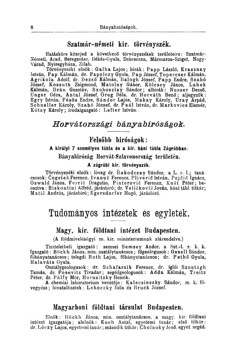 8 Bányahatóságok. Szatmár-németi kir. törvényszék.