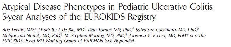 898 pediatric patients (643 UC, 255 CD colitis) were included. Extensive or pancolitis was present in 77% of UC patients.