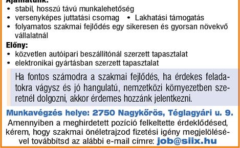 Győri, mosonmagyaróvári munkahelyünkre. +36 70 639 9920 KÖNNYŰ fizikai munkára egy műszakos munkarendbe kolléganőket keresünk Kecskemétre. +36 20 263 8598 NINCS munkád? Nem dolgozol?