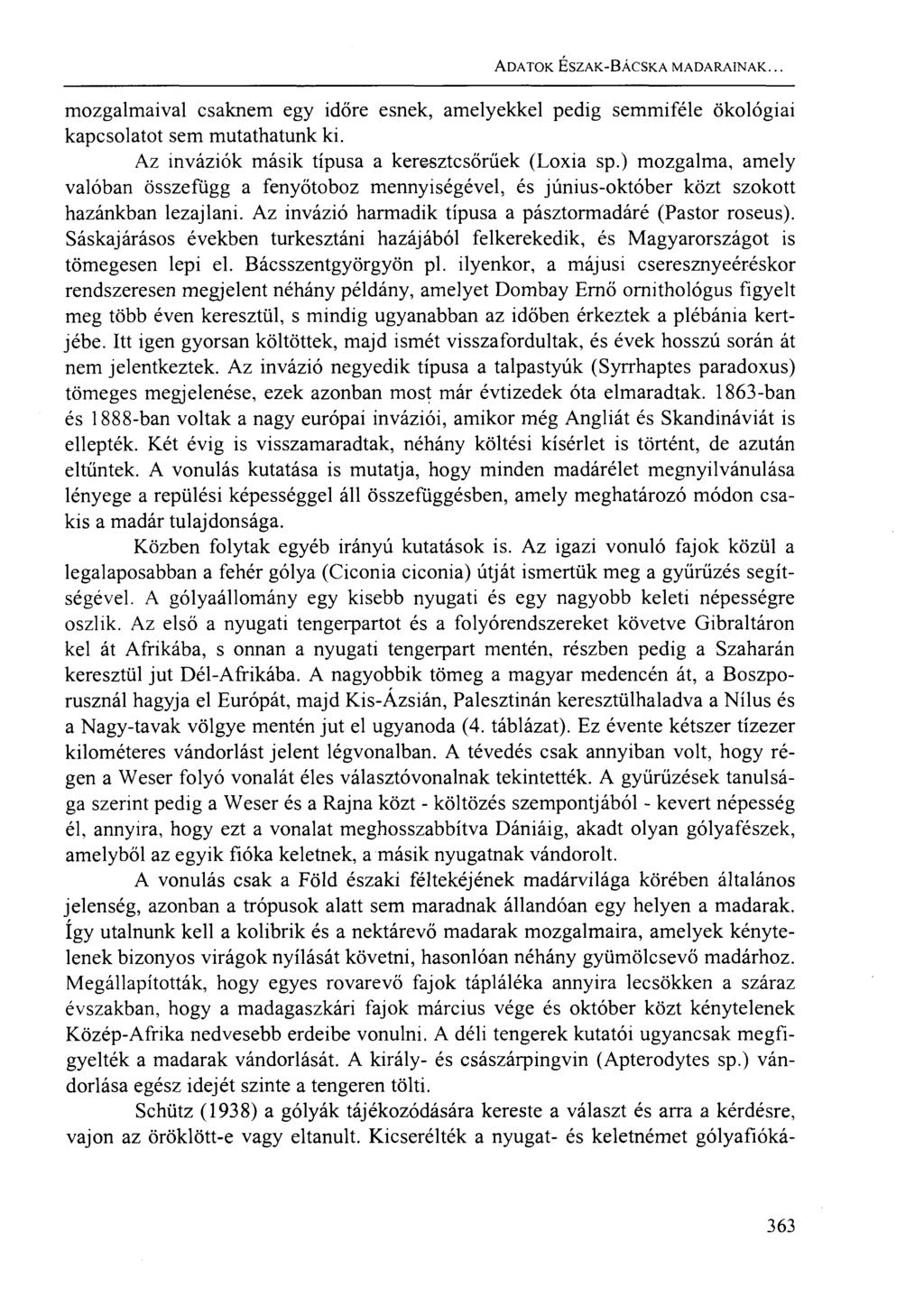 ADATOK ÉSZAK-BÁCSKA MADARAINAK... mozgalmaival csaknem egy időre esnek, amelyekkel pedig semmiféle ökológiai kapcsolatot sem mutathatunk ki. Az inváziók másik típusa a keresztcsőrüek (Loxia sp.