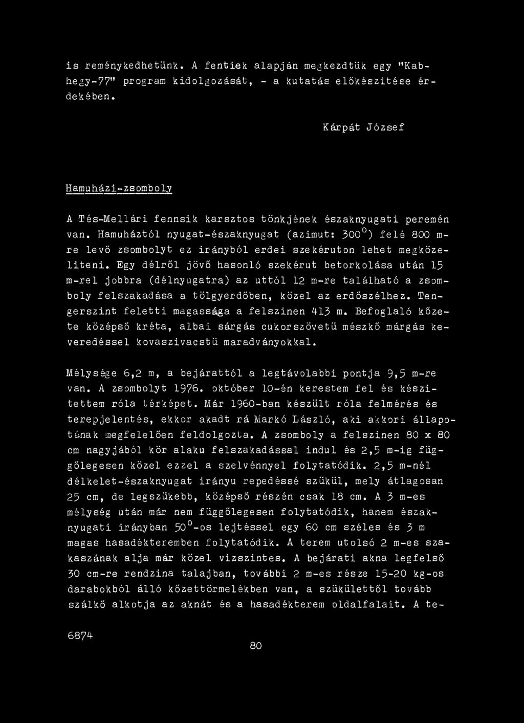 Hamuháztól nyugat-északnyugat (azimut: 300 ) felé 800 m- re levő zsombolyt ez irányból erdei szekéruton lehet megközelíteni.