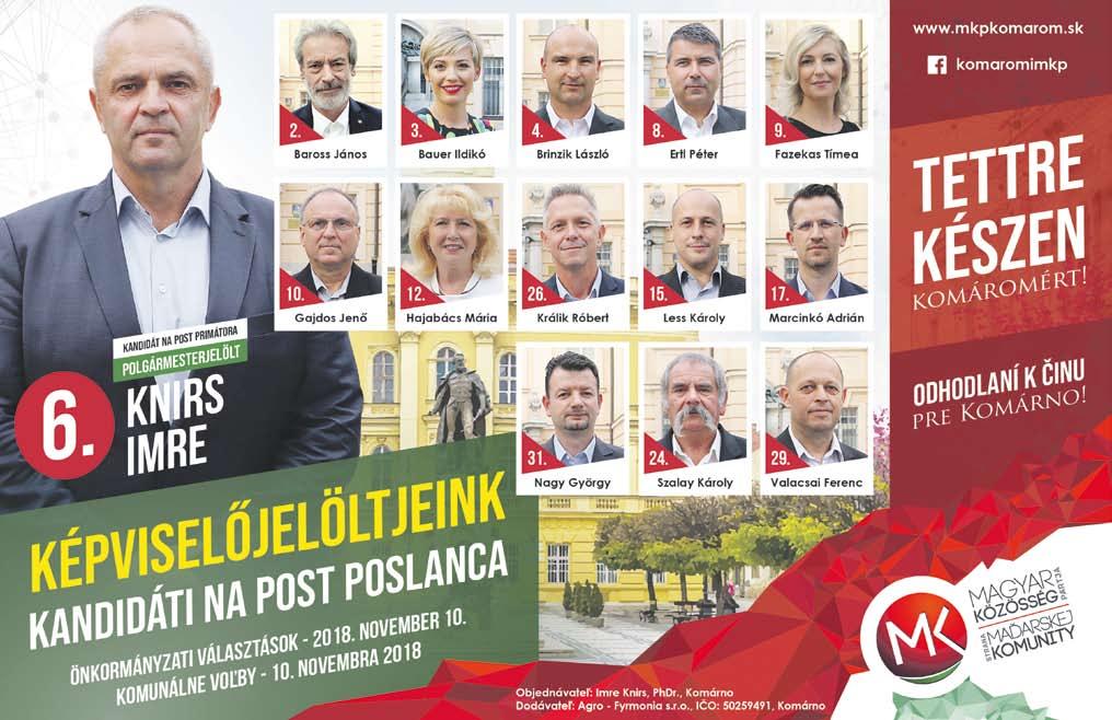 2018. október 24. 3 Mgr. Ondrej GAJDÁČ a komáromi Ľ. J. Šulek Gimnázium igazgatója független jelölt 9 sz.