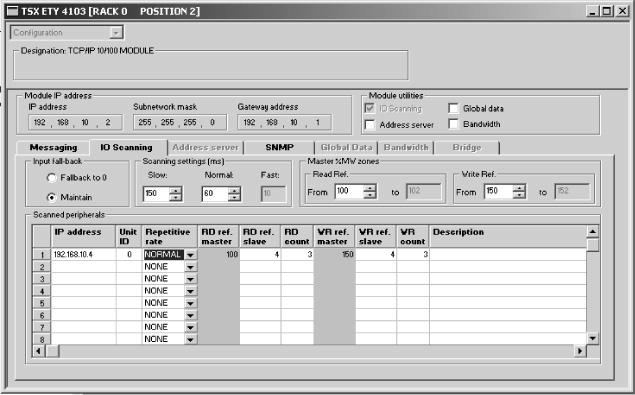 Tervezés, üzembe helyezés 4 Master tervezése (Modbus scanner) A hajtás megszólítása IO Scanning funkcióval Válasszuk ki az "IO Scanning" fület.