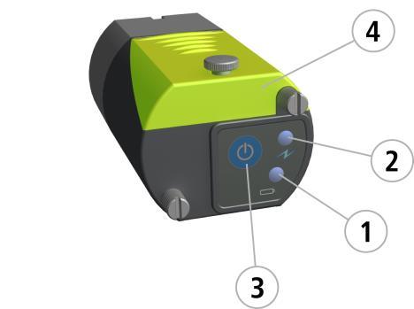 BT2 VEZETÉK NÉLKÜLI MODUL Modul vezeték nélküli jeladóval és akkumulátorcsomaggal. A vezeték nélküli modul standard Bluetooth technológiát használ. 1. Akkumulátor állapotjelző.