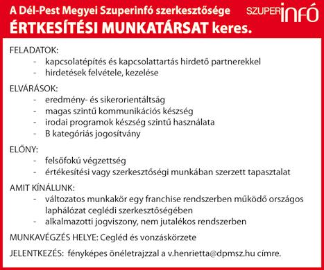 Versenyképes fizetés mellé, cafeteria-t, szállást, munkába járást, bérelőleget biztosítunk. Érd.: +36 70 415 9020 IZOMPACSIRTA férfiakat keresek Cegléden burgonyazsákolásra.
