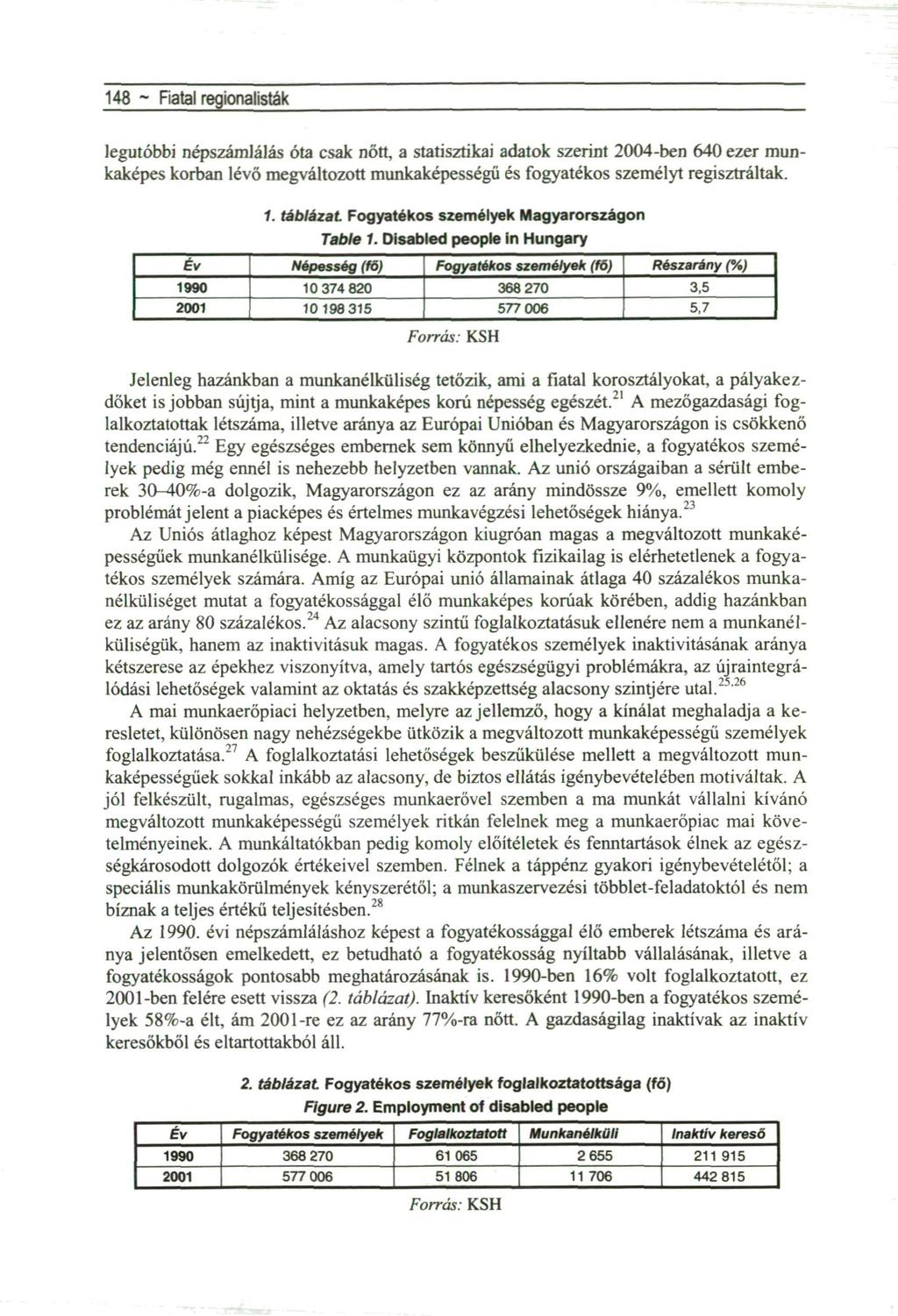 148 ~ Fiatal regionalisták legutóbbi népszámlálás óta csak nőtt, a statisztikai adatok szerint 2004-ben 640 ezer munkaképes korban lévő megváltozott munkaképességű és fogyatékos személyt