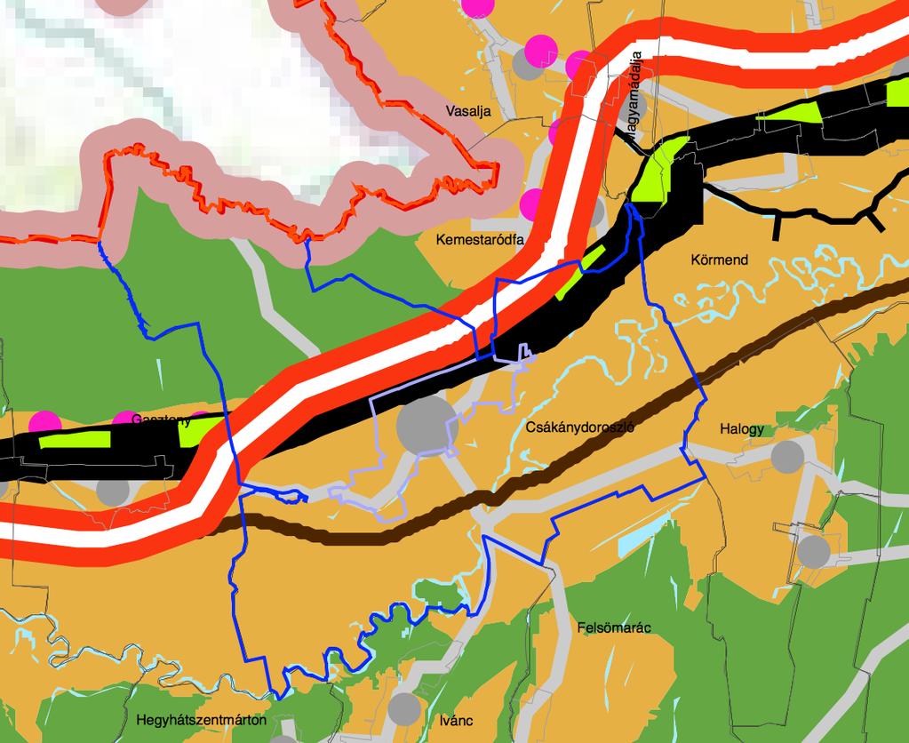 2. ábra - Csákánydoroszló az OTrT Országos Szerkezeti Tervlapján Forrás és jelkulcs: OTrT Az országos jelentőségű infrastrukturális hálózatok tekintetében a települést átszeli a 8.