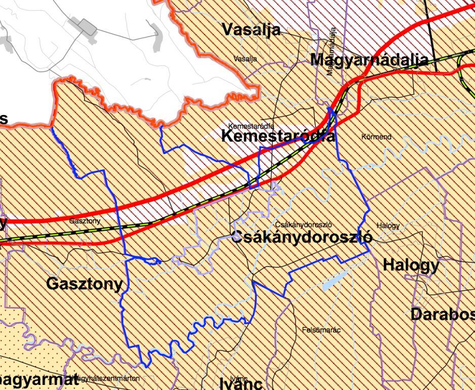 12. ábra - Csákánydoroszló a VMTrT Szélerőmű elhelyezésére vizsgálat alá vonható terület övezetében Forrás: VMTrT Az OTrT fontosabb előírásai az alábbiak: A megye területrendezési