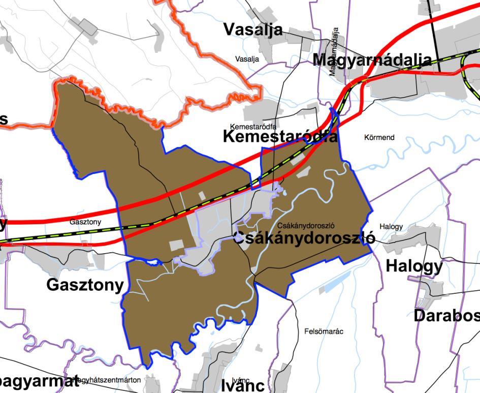 13. ábra - Csákánydoroszló a VMTrT Ásványi nyersanyag-gazdálkodási terület övezetében Forrás: VMTrT Az OTrT fontosabb előírásai az alábbiak: Az ásványi nyersanyagvagyon-terület övezetét a