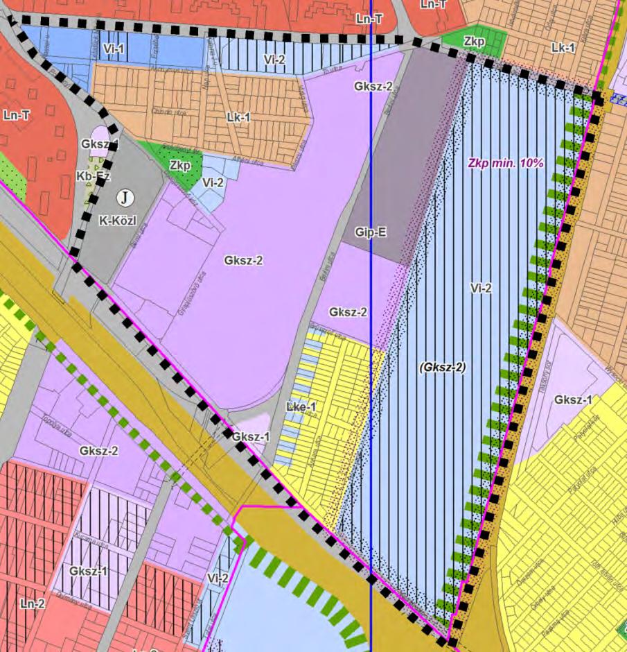 szabadonálló jellegű terület (Vi-2), a korábban közlekedési terület, parkolónak fenntartott Berlini utca Madridi utca vasút által közrezárt háromszög gazdasági, jellemzően kereskedelmi, szolgáltató