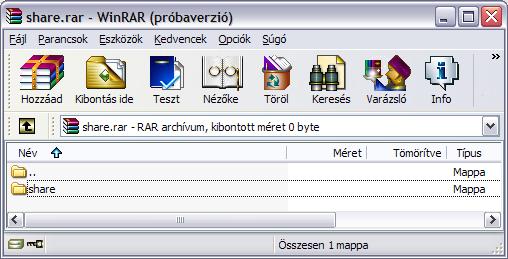 WinRAR A tömörített állomány