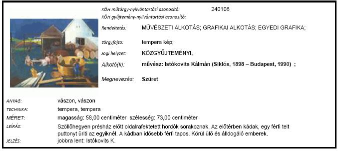 tett. A feljelentést követően a festményt a rendőrség lefoglalta, majd 2006 májusában visszaadta jogos tulajdonosának.