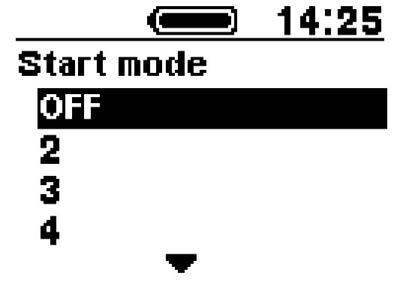 Start mode (Indulás üzemmód) Beállítja a kezdő fokozatot indulás üzemmódban. 1.