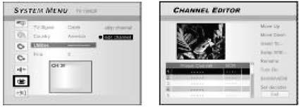 3 A rendszermenü megjelenítéséhez nyomja meg a [SYSTEM MENU] gombot, majd a [ ] [ ] gombok segítségével válassza ki a TV TUNER feliratot és nyomja meg a [ ] 4 A [ ] [ ] gombok használatával válassza