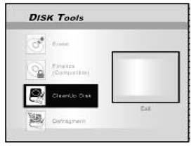 Lemezkezelõ eszközök A feleslegessé vált tartalmak törlése (csak HDD esetén) 1 A Disk Tools Menu megjelenítéséhez nyomja meg a [Disk Tools] 2 A [ ] [ ]