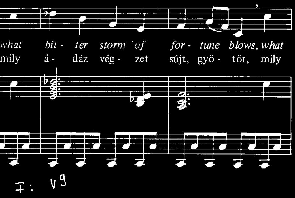 196. ábra Domináns nónakkord F-dúrban és D-dúrban A mű hangnemi váza: d-moll F-dúr d-moll D-dúr d-moll D-dúr.