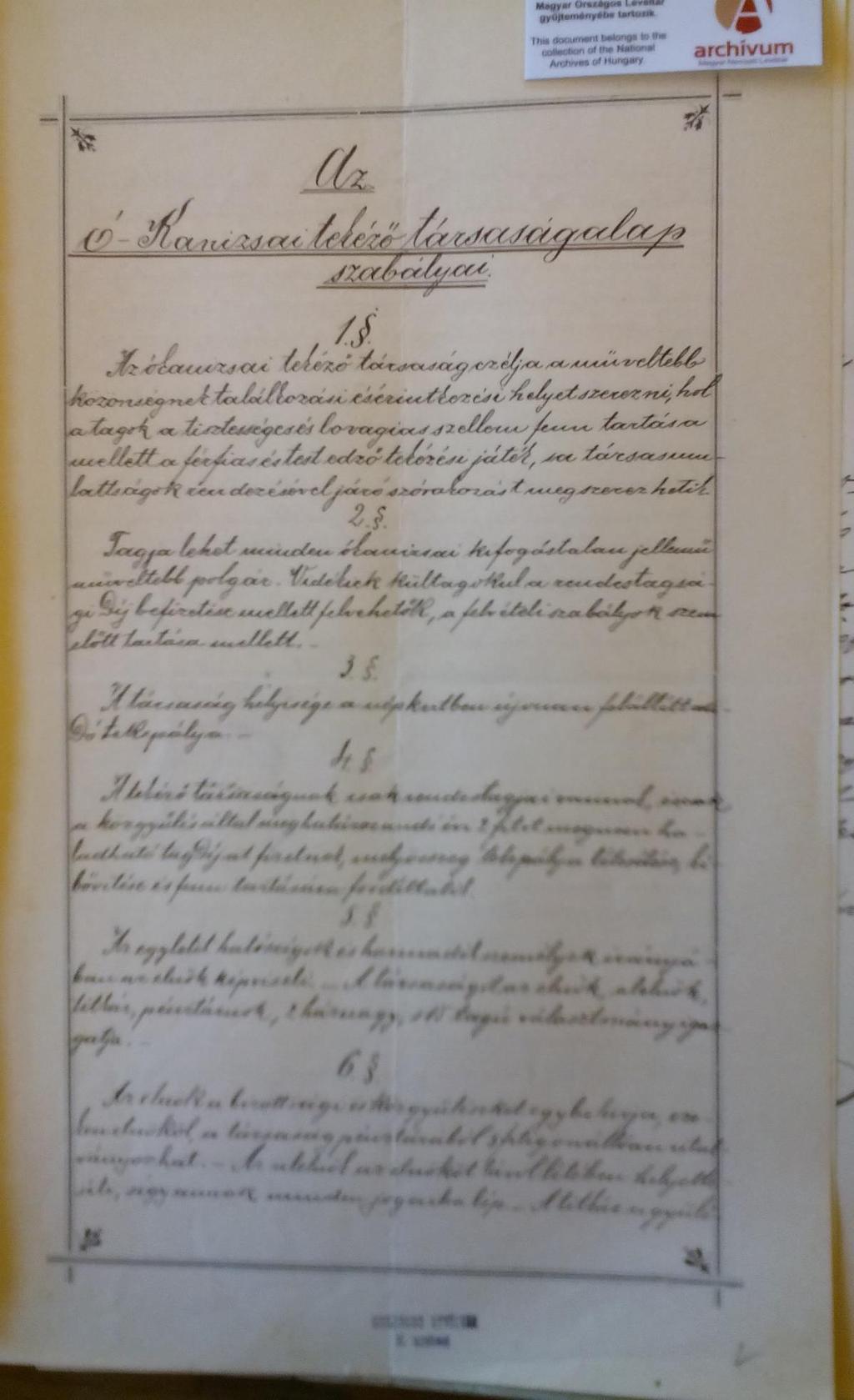 27. kép: Az Ókanizsai Tekéző Társaság működését igazoló